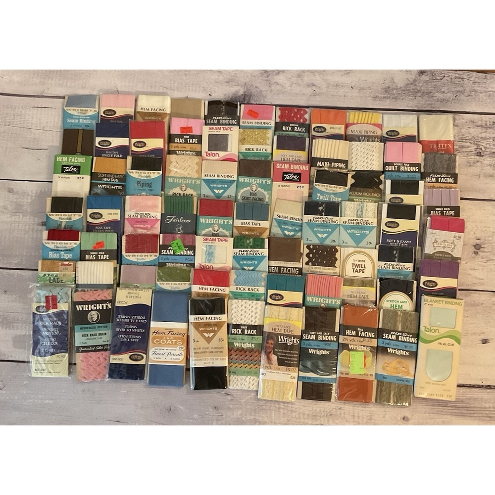 Lot Of 70+ Packages Hem Bias Tape Seam Binding Rick Rack Wrights JP Coats Lot #1